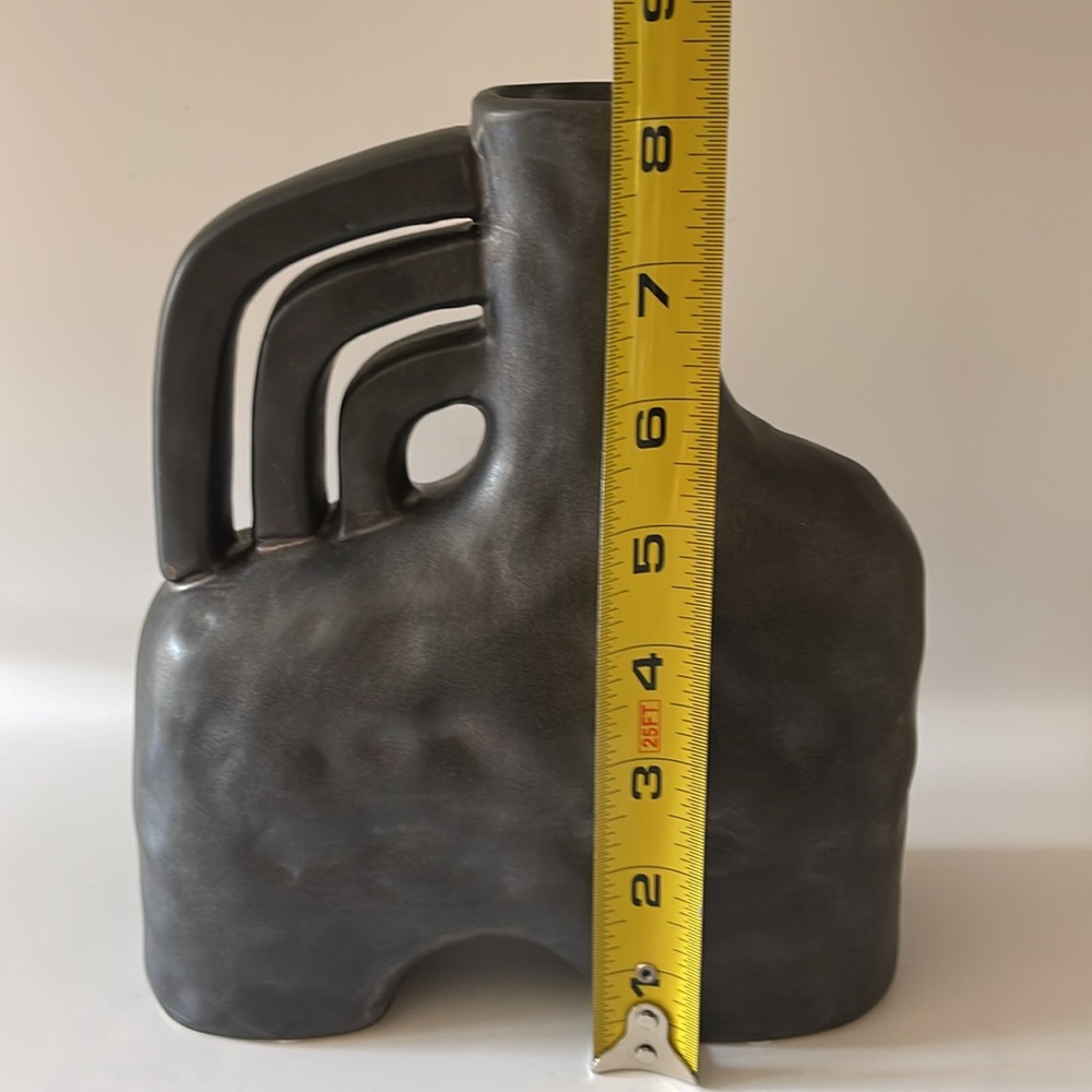 Unique Triple Handle Arch Ceramic Planter Vase, Black - Picture 7 of 10